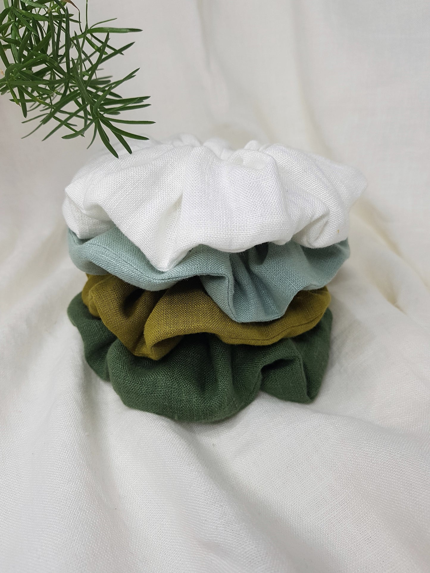 Emerald green linen scrunchie