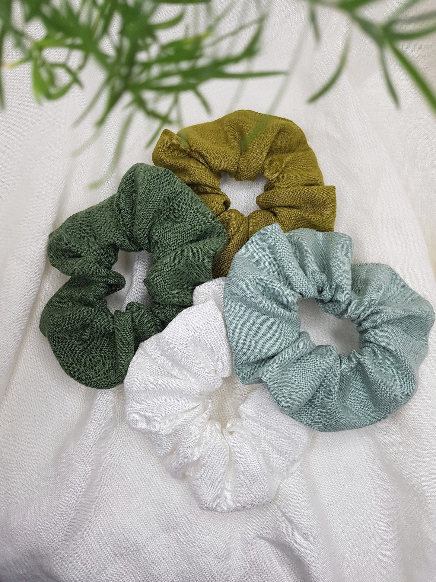 Emerald green linen scrunchie