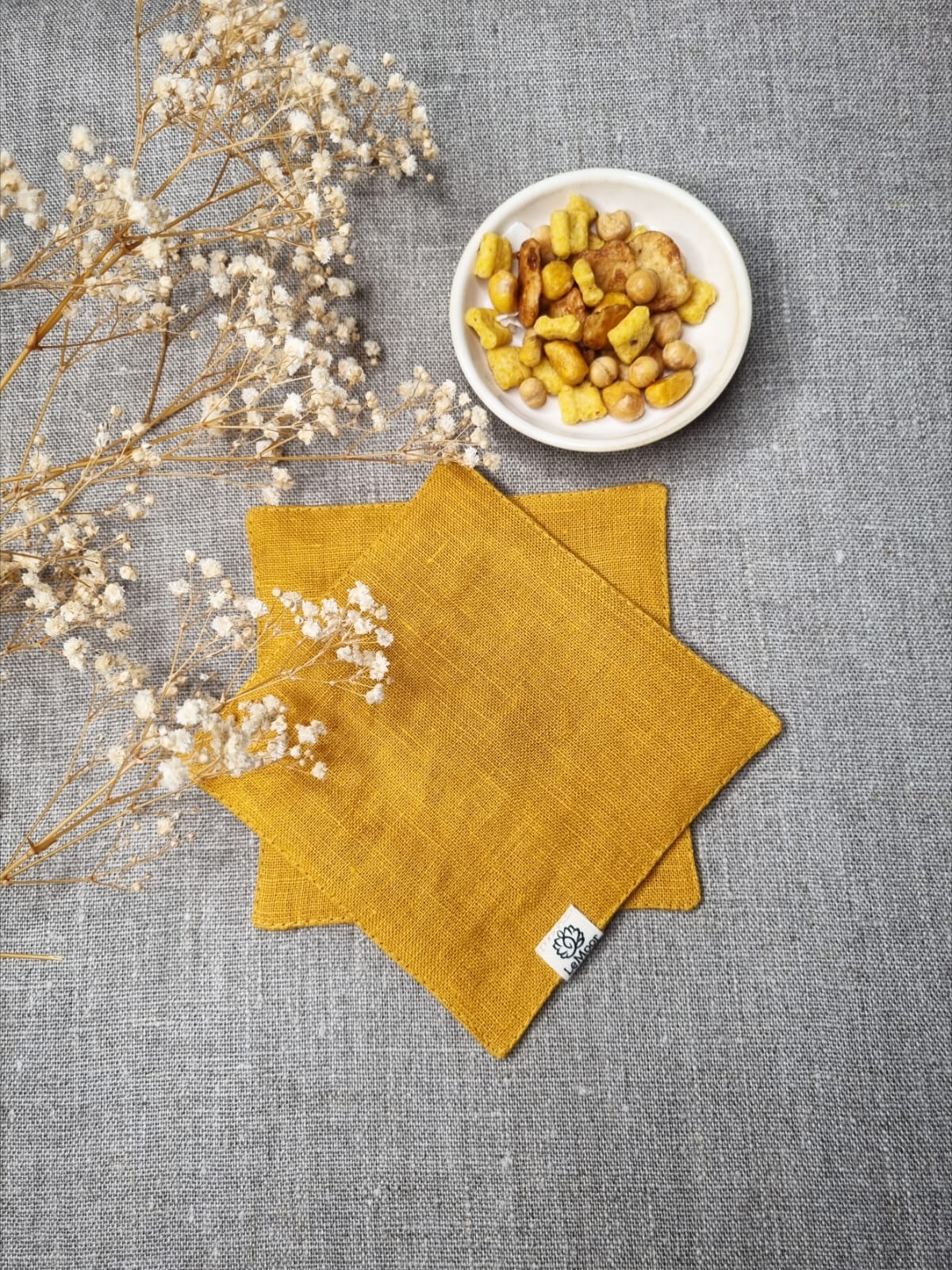 Mustard linen coasters