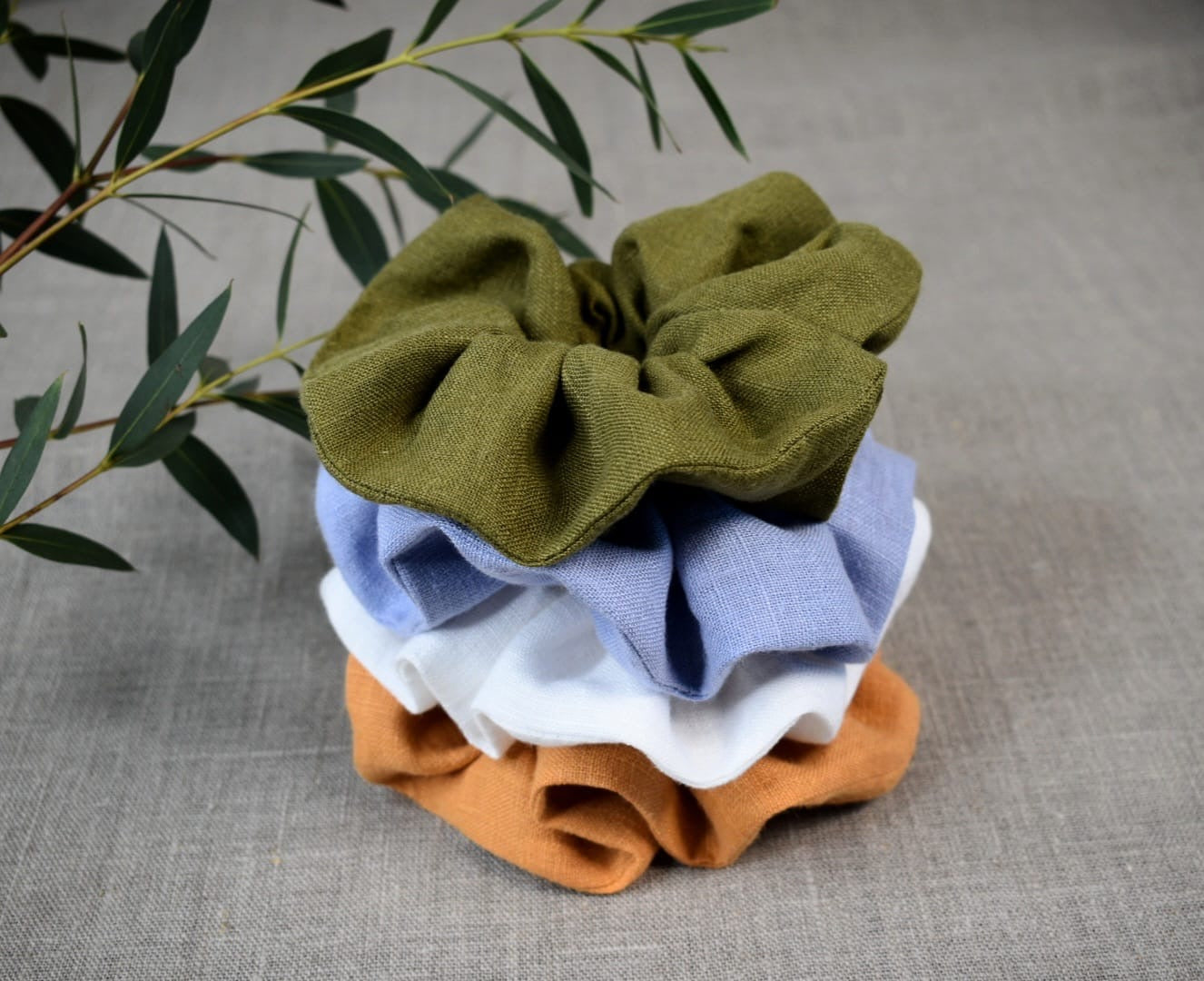 Navy Blue linen scrunchie