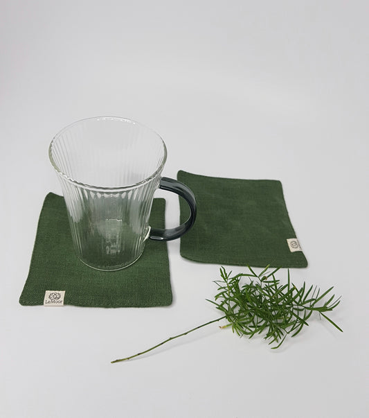 Emerald green linen coasters