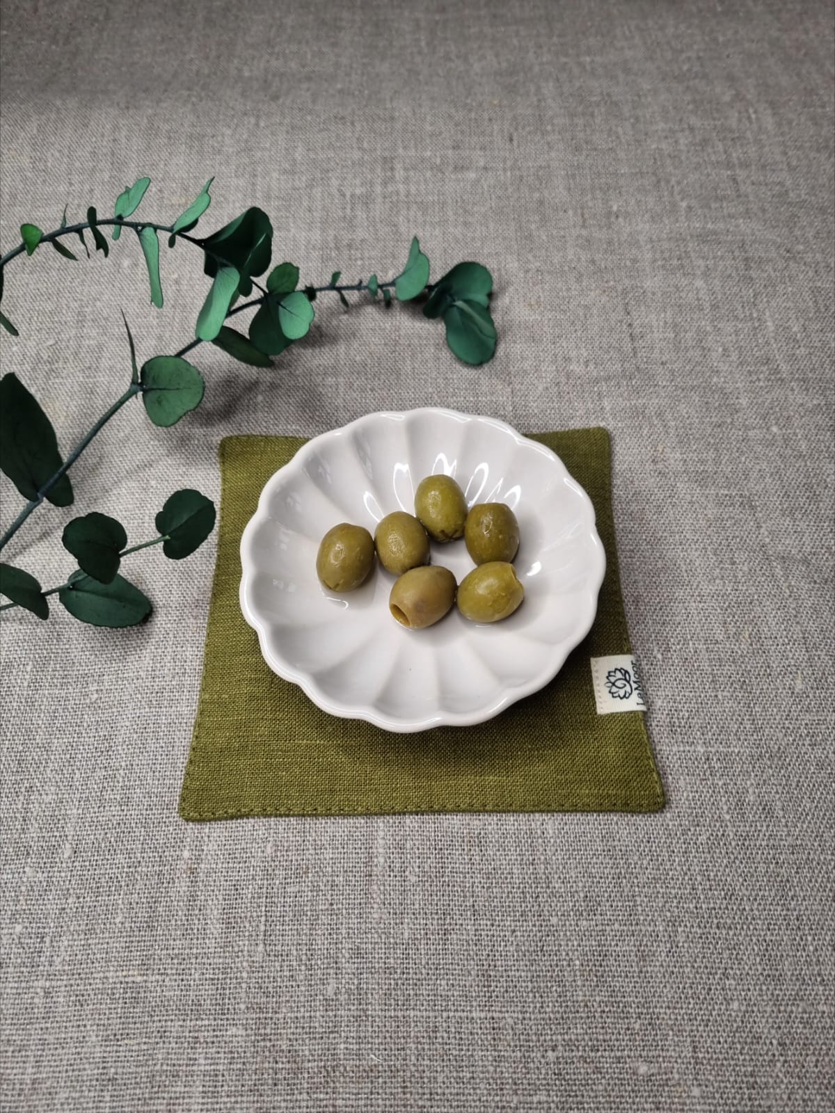 Olive linen coasters