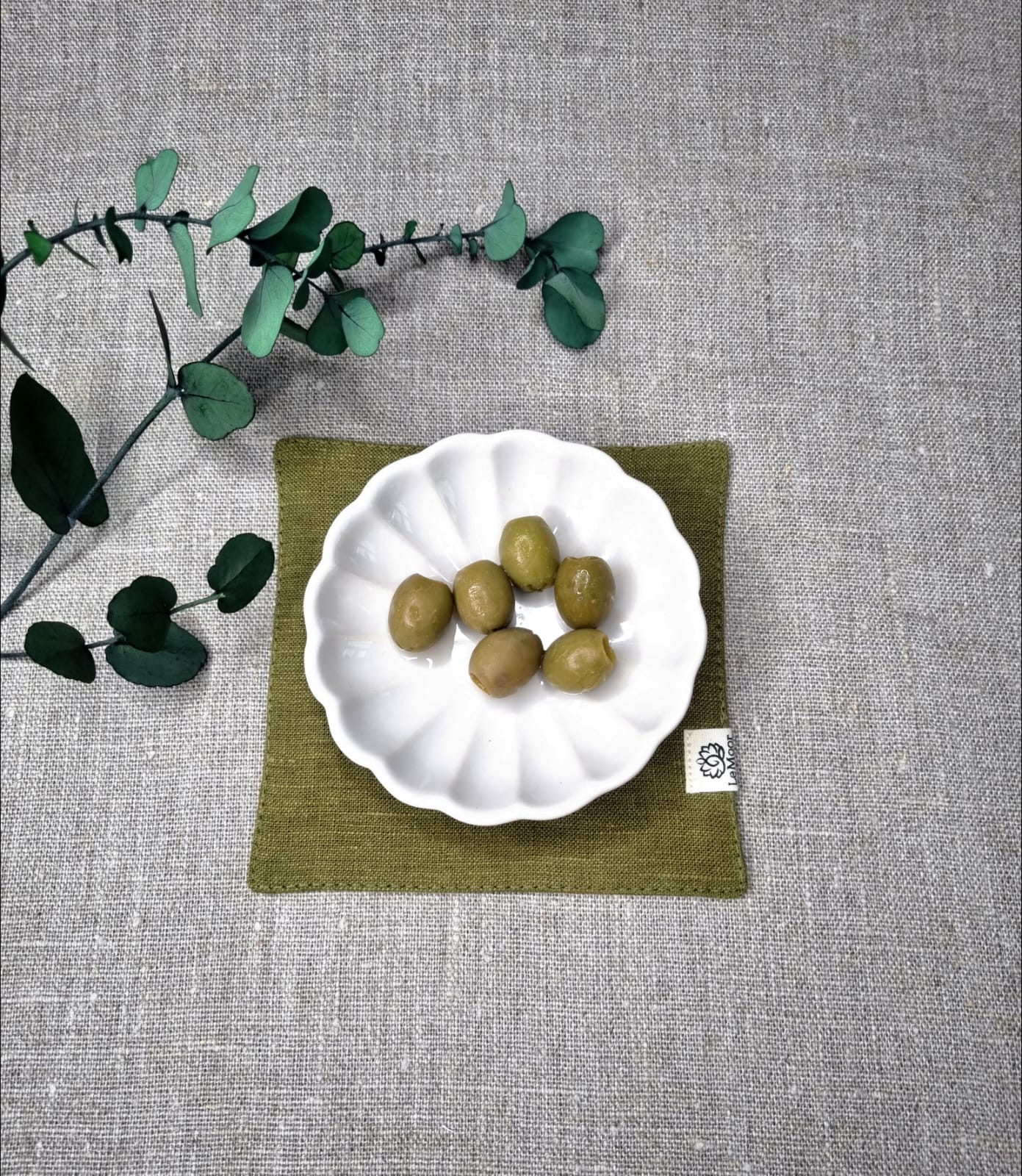Olive linen coasters