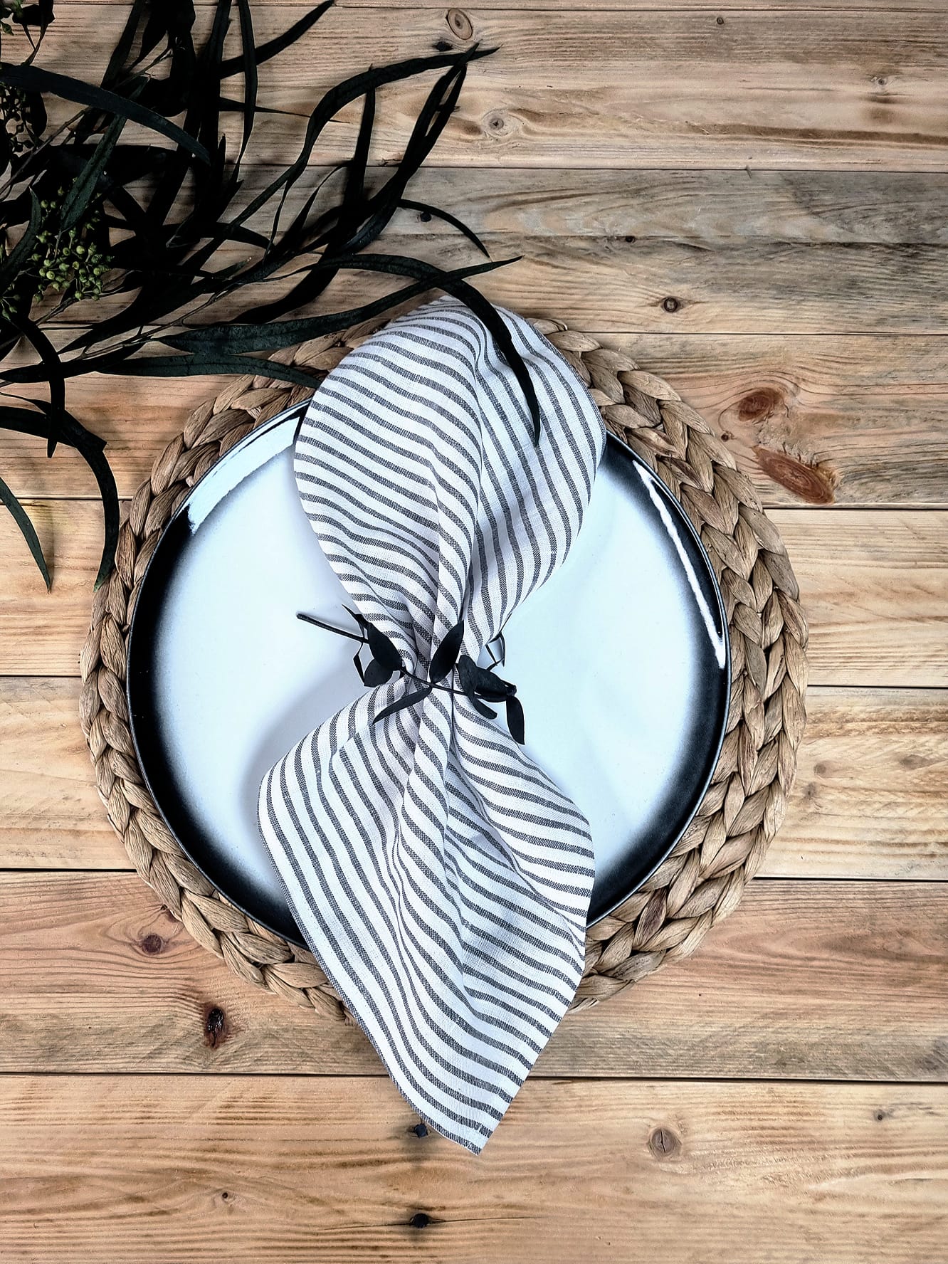 Grey stripe linen napkins