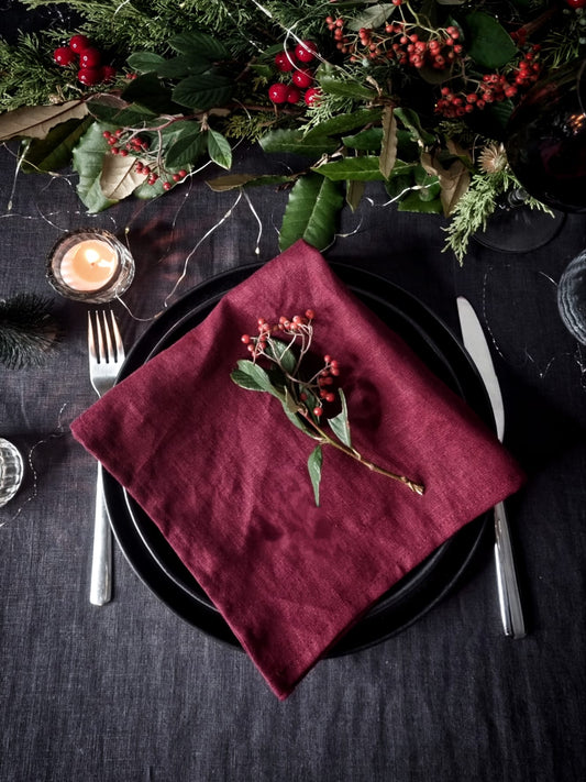 Red wine linen napkins