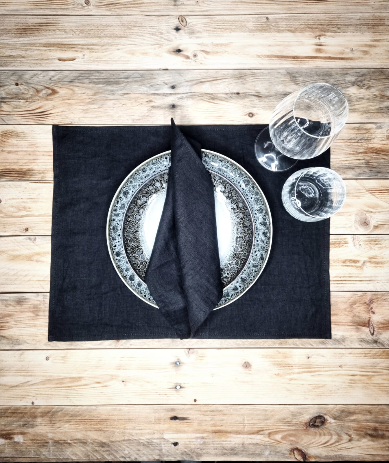 Black linen placemats