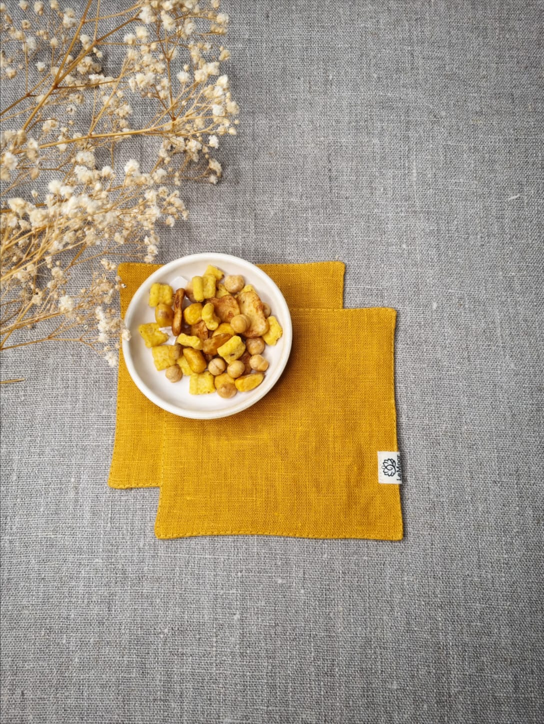 Mustard linen coasters