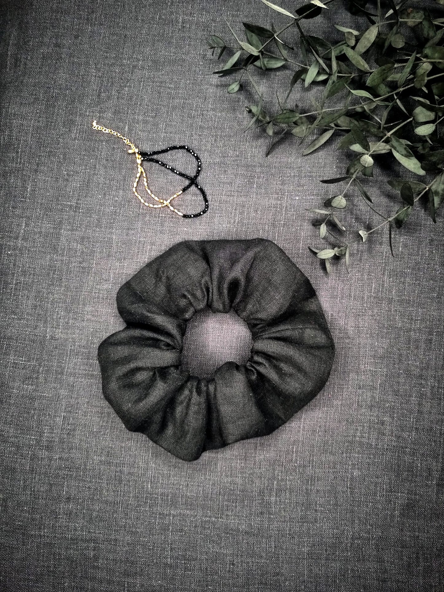 Black linen scrunchie