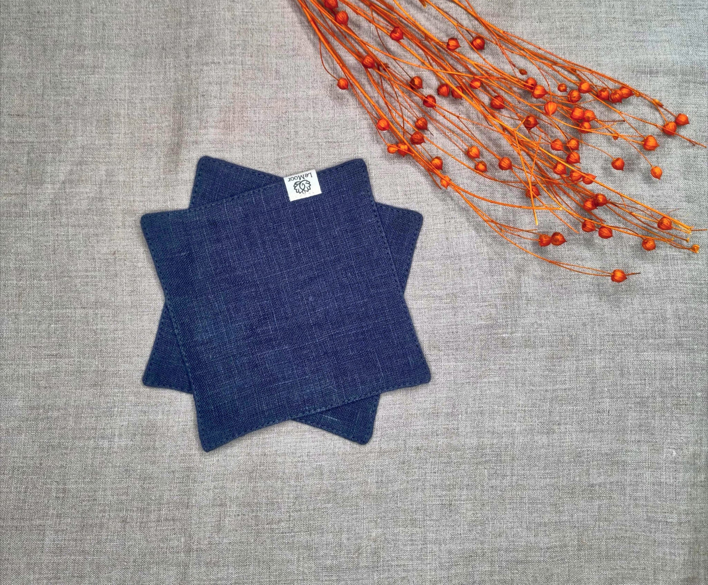 Deep blue linen coasters