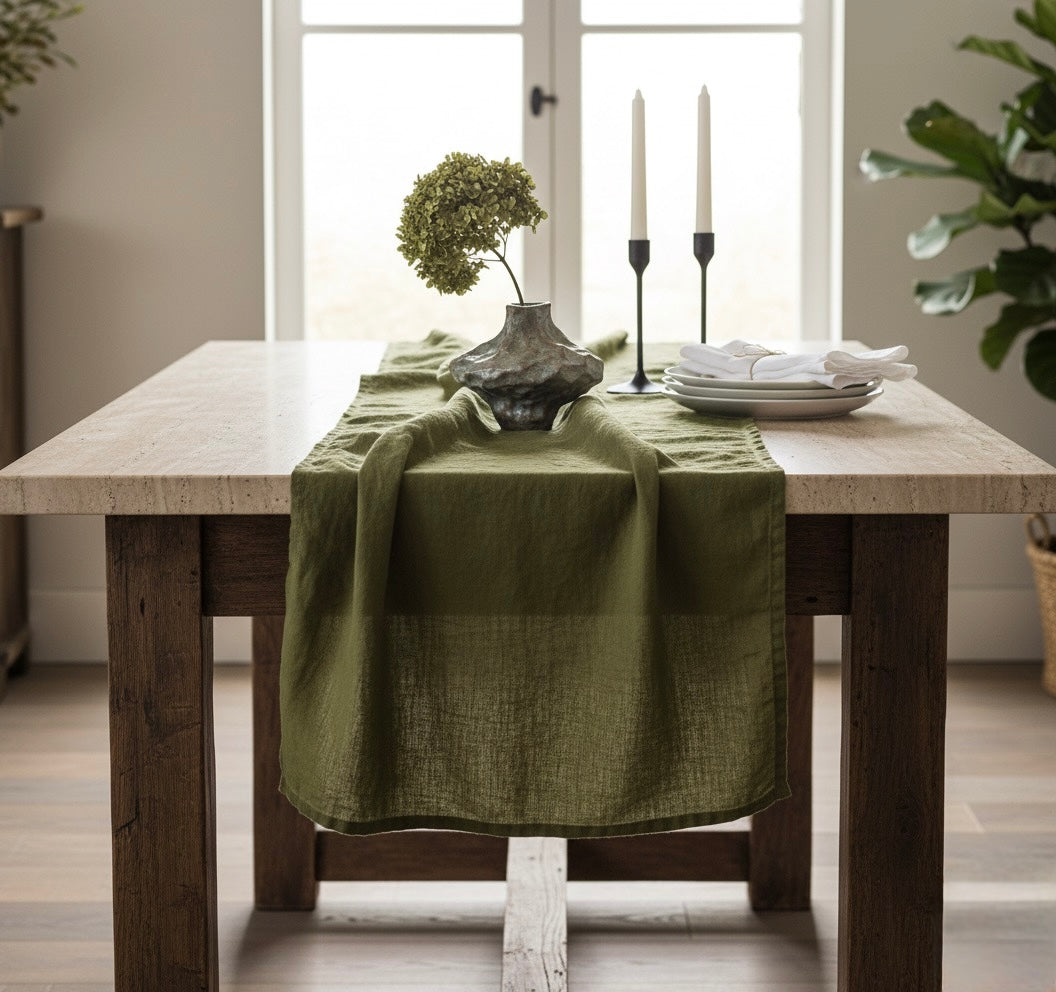 Washed Linen Table Runner – Soft, Rustic & Elegant for Dining Table in Natural Undyed