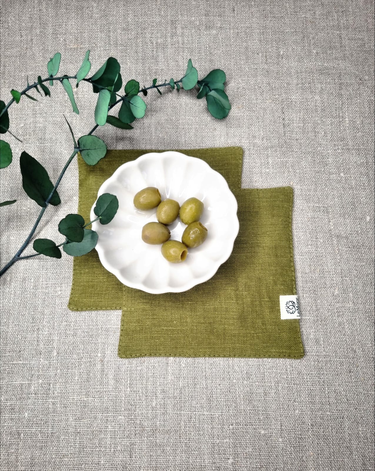 Olive linen coasters