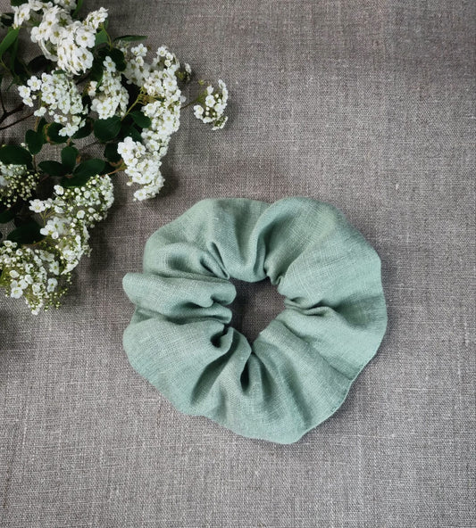 Mint linen scrunchie