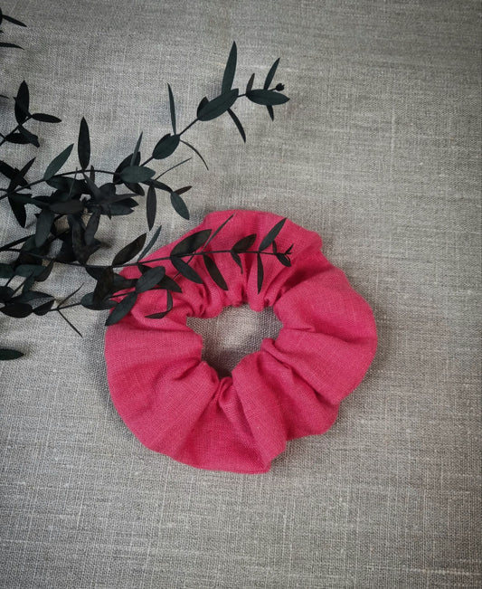 Bright Pink linen scrunchie