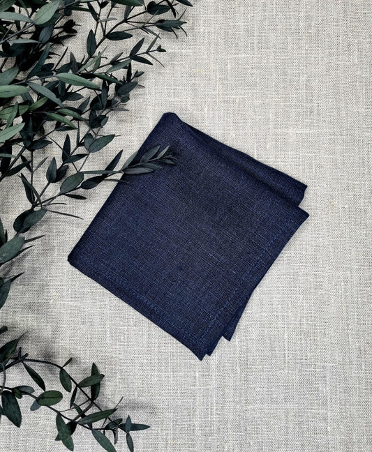 Navy Blue linen handkerchief