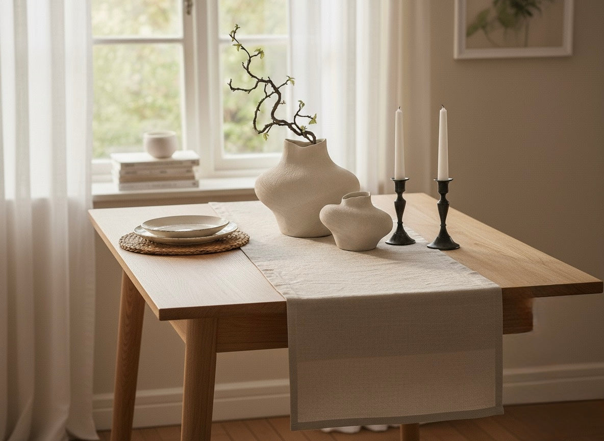 Washed Linen Table Runner – Soft, Rustic & Elegant for Dining Table in Natural Undyed
