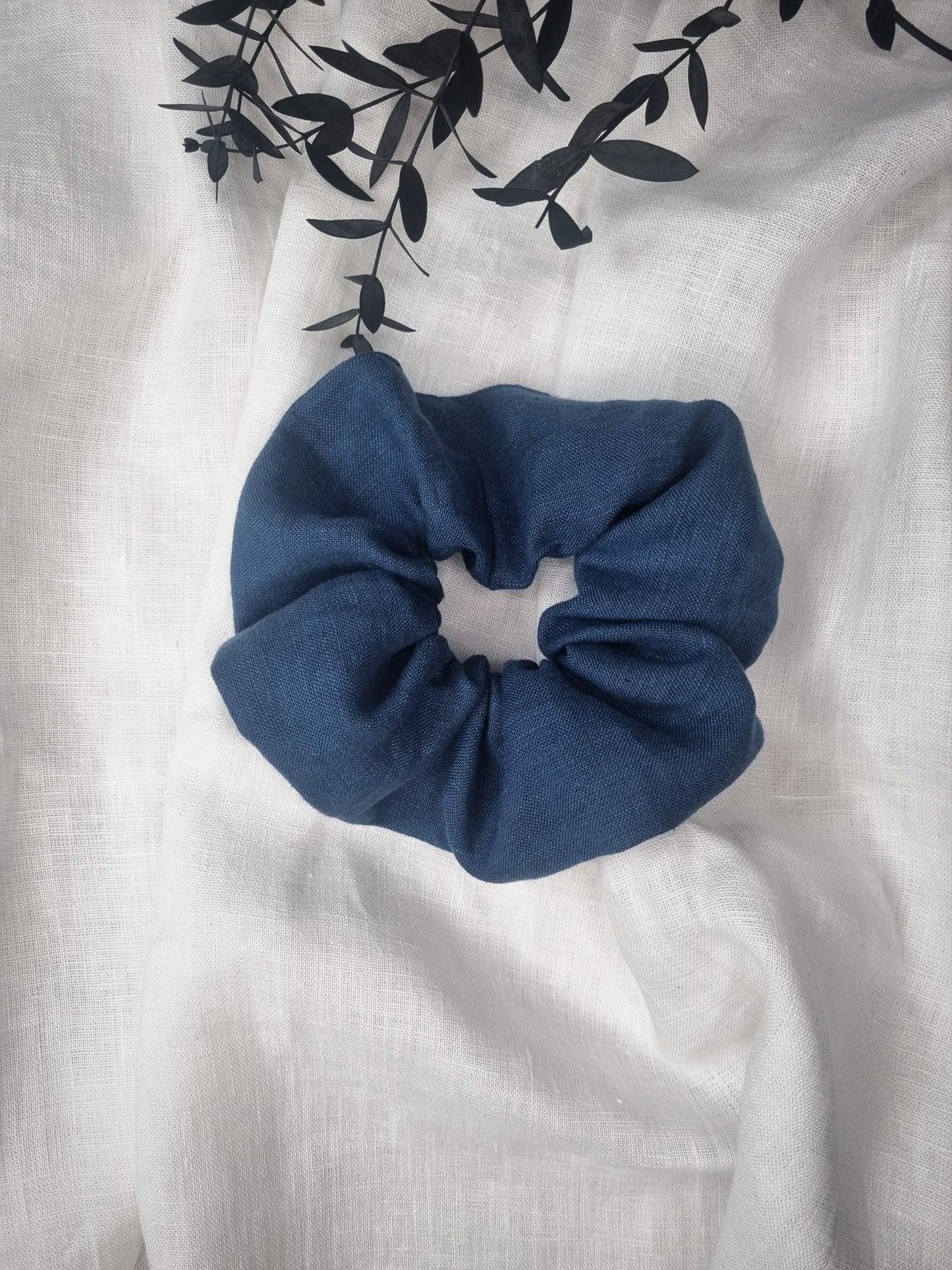 Deep blue linen scrunchie