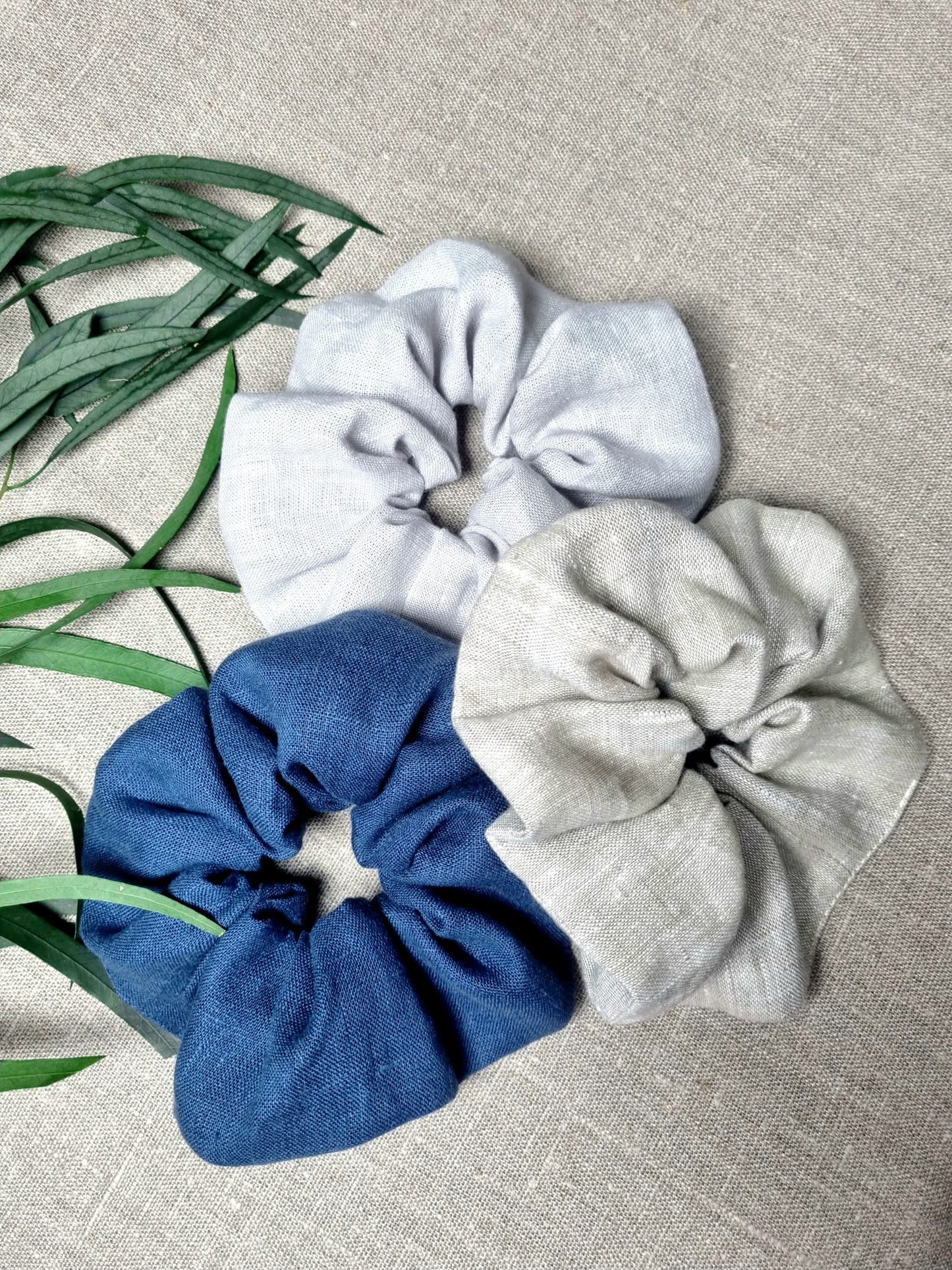 Navy Blue linen scrunchie