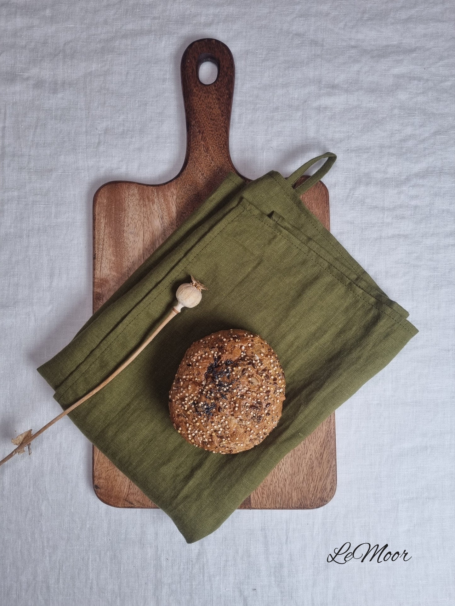 Olive linen tea towel