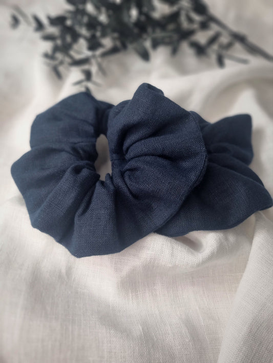 Navy blue linen scrunchie